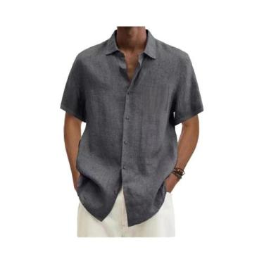 Imagem de Camisas Masculinas plus Size De Algodão E Linho De Manga Curta Para O 