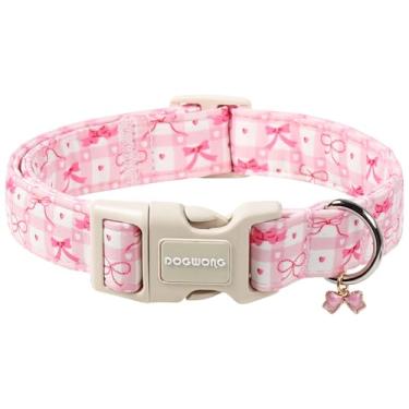 Imagem de DOGWONG Coleira de cachorro xadrez rosa - linda gravata borboleta rosa para cães, coleira de algodão ajustável para meninas com fivela de liberação rápida, P