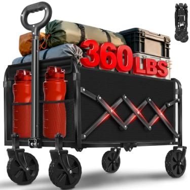 Imagem de Carrinhos de carroça dobrável, dobrável de 163 kg, com rodas, carrinho dobrável com alça flexível, leve e portátil para acampamento, praia, piquenique, mercearia, esportes ao ar livre, compras (preto)