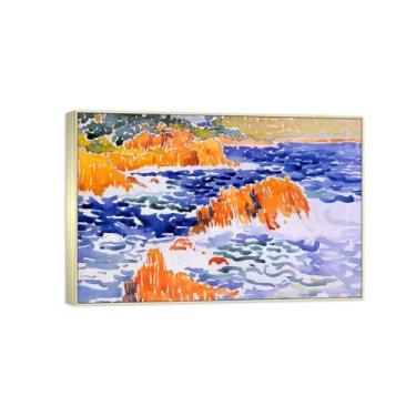 Imagem de Impressão em tela de paisagem pronta para pendurar - pintura de arte de parede famosa - rochas no mar - decoração de casa moderna imagem moldura prata 50 x 75 cm 20 x 30 pol