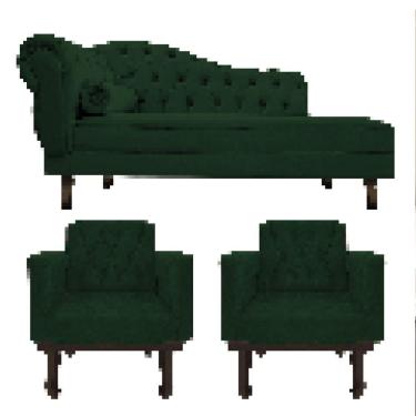 Imagem de Kit Diva Recamier Diana 185Cm Lado Direito E 02 Poltronas Classic Suede Verde
