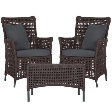 Imagem de 2 Poltronas E 1 Mesa Igapó Alumínio Preta Corda Náutica E11 Marrom