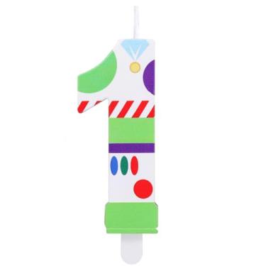 Imagem de Vela com tema de brinquedo de desenho animado, robô astronauta, topo de brinquedo, tema de desenho animado, número de aniversário, decoração de bolo para artigos de festa (número 1)