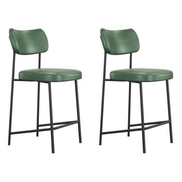 Imagem de Kit 02 Banquetas Médias Para Cozinha Lila Estofada Com Encosto Couríssimo Verde - Abmaza