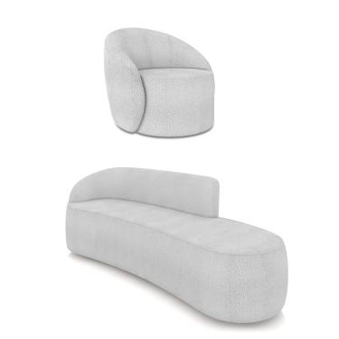 Imagem de Sofá 4 Lugares Orgânico 220cm Morgan e Poltrona Lua Bouclê Cinza D03 - D'Rossi