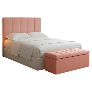 Imagem de Cabeceira E Recamier Bau Solteiro 100 Cm Dalia Linho Rose Artte Rose