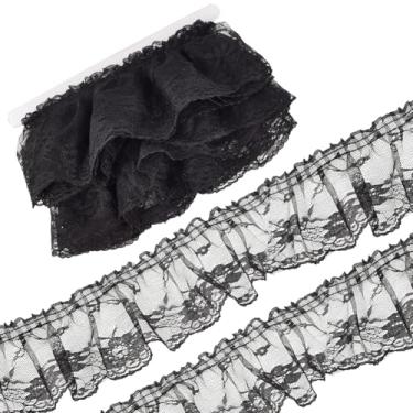 Imagem de GORGECRAFT 10 cm de largura, 10 metros de largura, fita de renda de chiffon, acabamento plissado, preto, voile reunido, tecido de organza e tule, enfeites de bordas para costura DIY, artesanato