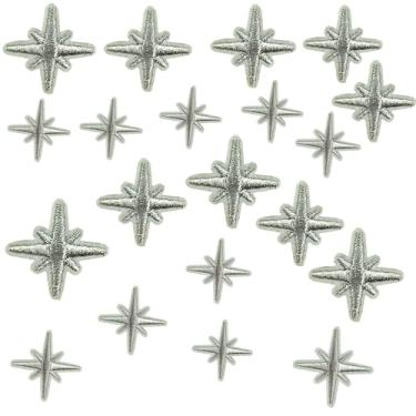 Imagem de 20 peças de remendos bordados à mão com estrelas douradas e prateadas, adesivos de crachá de tecido, apliques de tecido, acessórios de mochila, patch, artesanato de costura (prateado)