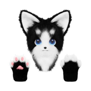 Imagem de Máscara De Cabeça De Gato Fursuit E Conjunto De Luvas De Patas Therian