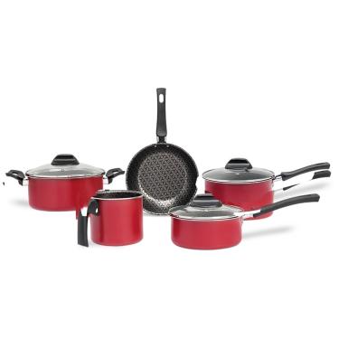 Imagem de Jogo de Panelas 5 Peças Brinox Anis Antiaderente Pro-Flon Borgonha