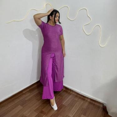 Imagem de Conjunto de Dança Plus Size Bata Fenda e Calça Pantalona Moda Evangéli