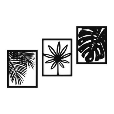 Imagem de 3 quadros em alto relevo 32x80 decorativo para sala - JABB