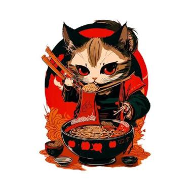 Imagem de Pôster De Lona Com Gato Japonês Comendo Macarrão, Arte Moderna Para Co