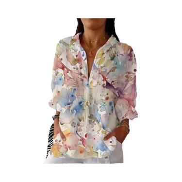 Imagem de Camisa feminina plus size tecido primavera e verão moda - NONE, BR-G5,