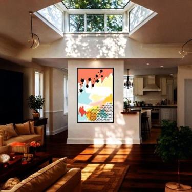 Imagem de Quadro Canvas Boho Pastel Minimalista 60x40cm Mold Preta - Quadros On-