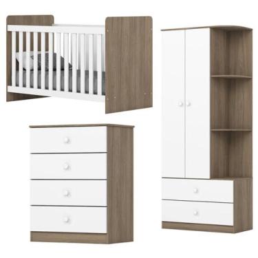 Imagem de Quarto Infantil 3 Pecas Berco Grade Fixa Labirinto Henn, Rustico Branc