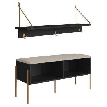 Imagem de Conjunto Sapateira Banco E Prateleira 28979 Nero Dourado Artesano
