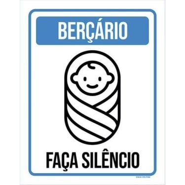 Imagem de Kit 3 Placas Berçario Faça Silêncio Azul Ícone 27X35 - Sinalizo