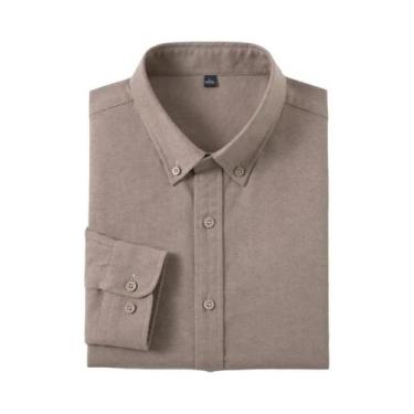 Imagem de Camisa Oxford Slim-Fit Masculina De Algodão Com Mangas Longas Casual R