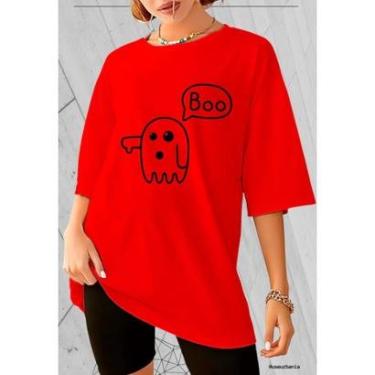 Imagem de Camiseta Oversized Feminina 100 Algodão Gola Redonda Estampa Boo Fantasma Streetwear-Feminino
