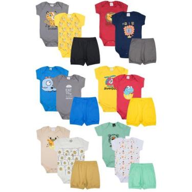 Imagem de Kit Roupa de Bebê 18 Peças Body Manga Curta Estampado e Shorts Bebês M