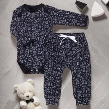 Imagem de Conjunto para Bebê Body Longo e Calça Minimalista Floresta Preto - Era