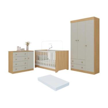 Imagem de Quarto De Bebê Completo Berço Americano 3x1 Colchão Encanto Multimóvei