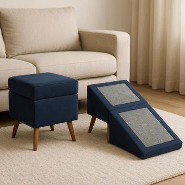 Imagem de Rampa Escada Vira Puff Móvel Suede Para Pets Cachorro Gato GG Cor:Terr