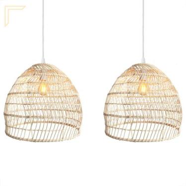 Imagem de 2 Pendente De Vime Fibra Natural Em Rattan E27 Varanda Nat17 - Acende 