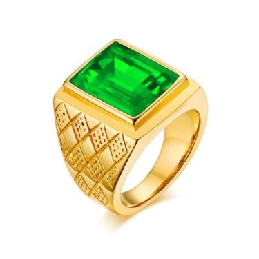 Imagem de Anel Masculino Comendador Pedra Verde Esmeralda Ouro 18k Grande Luxo F