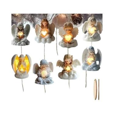 Imagem de Pingentes De Anjo Brancos De Madeira Vintage 8 Peças Decorações Para Á
