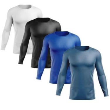 Imagem de Kit 4 Peças Camisas Masculinas Proteção Solar Camiseta Térmica Longa-Masculino