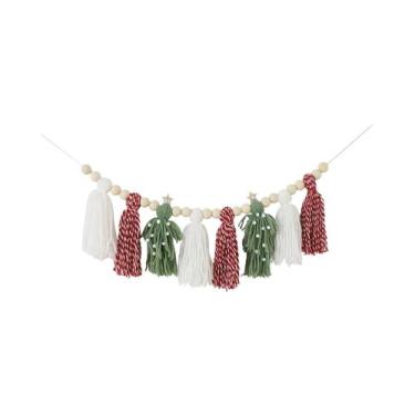 Imagem de Guirlanda De Contas De Madeira Boho Para O Natal Com Franjas, Decoraçã