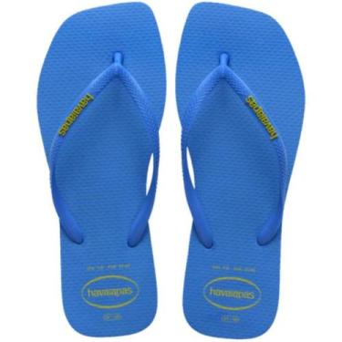 Imagem de Chinelo Havaianas Slim Square Logo Pop Up Azul Amarelo, Azul, 33/34
