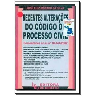 Imagem de Recentes Alterações do Código de Processo Civil: Comentário À Lei Nº 1