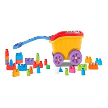 Imagem de Brinquedo Carrinho De Mão Infantil Com Blocos Didáticos Divertoys