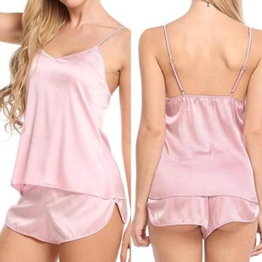 Imagem de Conjunto De Pijama De Seda Satinada Para Mulheres, Camisola Sexy E Sho