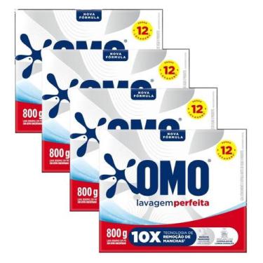 Imagem de kit 4 Sabão em Po Detergente OMO Lavagem Perfeita Cartucho 800G