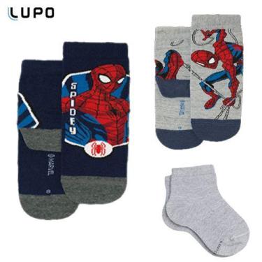 Imagem de Meia infantil Homem Aranha cano curto Lupo kit 3 pares, Cinza mescla, 