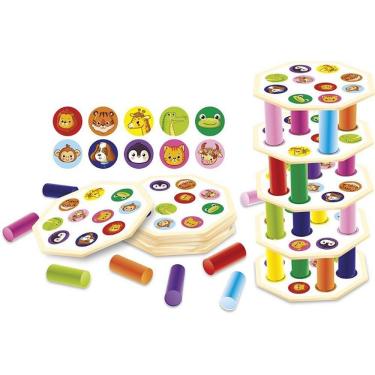 Imagem de Jogo de Empilhar Torre Divertida Educativo com 40 Tubos e 11 Bases Coloridas GGB Plast
