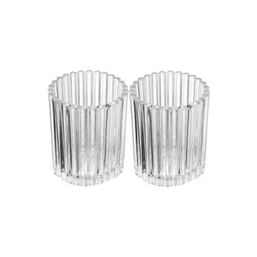 Imagem de Porta Velas de Vidro Lines Canelado 8cm x 10cm 2 peças - Wolff