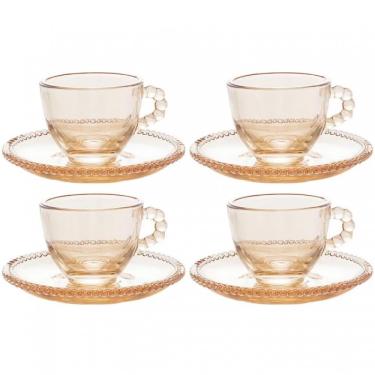 Imagem de Conjunto de Xícaras e Pires Pearl para Café em Cristal com Lapidação Pérolas 80ML para Mesa de Jantar Âmbar Wolff