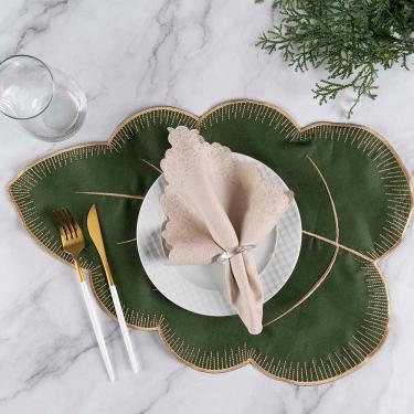 Imagem de Jogo Americano Simples Bordado 12 Peças em 100% Poliéster com Sousplat e Guardanapo Decorativo para Mesa Elegante Verde