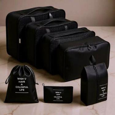 Imagem de Kit Necessaire Organizador Mala Viagem 7 Peças Preto - Mirai Family Br