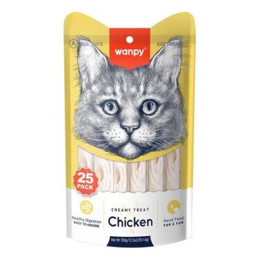 Imagem de Petisco para gatos Wanpy Creamy Sabor Frango Pacote com 25 tubos 14gx2