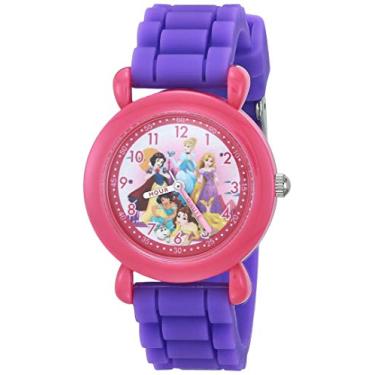 Imagem de Disney Relógio de quartzo analógico feminino Princess com pulseira de silicone, roxo, 16 (modelo: WDS000855)