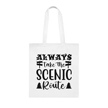 Imagem de Sacola Always Take The Scenic Route, presente divertido, bolsa de ombro, bolsas reutilizáveis, ideia de de Natal, Branco
