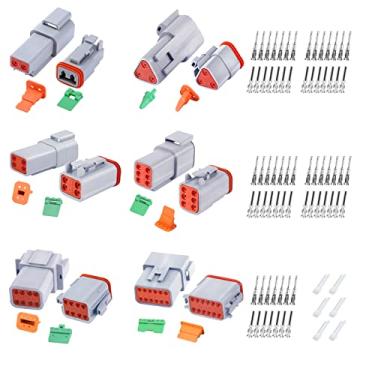 Imagem de Deutsch Kit de conector DT, 2, 3, 4, 6, 8, 12 pinos, cinza, conector elétrico à prova d'água com conector sólido de contato e vedação para caminhão, veículos off-road, agricultura, fuzileiros navais, motocicletas, 100 peças.