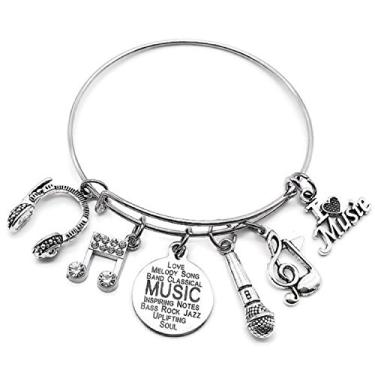 Imagem de Pulseira de música, pulseira de nota musical, joia de música, fone de ouvido, pulseira de pingente de microfone, presente de amante de música, pulseira de microfone cantora, presente de música, joia de microfone, pulseira de bracelete de microfone