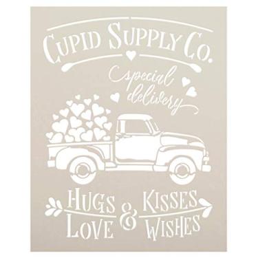 Imagem de Cupid Supply Co Stencil with Hearts & Vintage Truck da StudioR12 | DIY Valentine Home Decor | Placas de madeira para artesanato e pintura | Tamanho selecionado (35 x 28 cm)